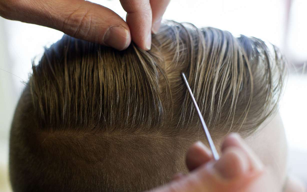 A child has his hair searched for lice at the grand opening of Lice Clinics of America in Clearfield on Wednesday, Oct. 4, 2017. (Photo: Laura Seitz, KSL)
