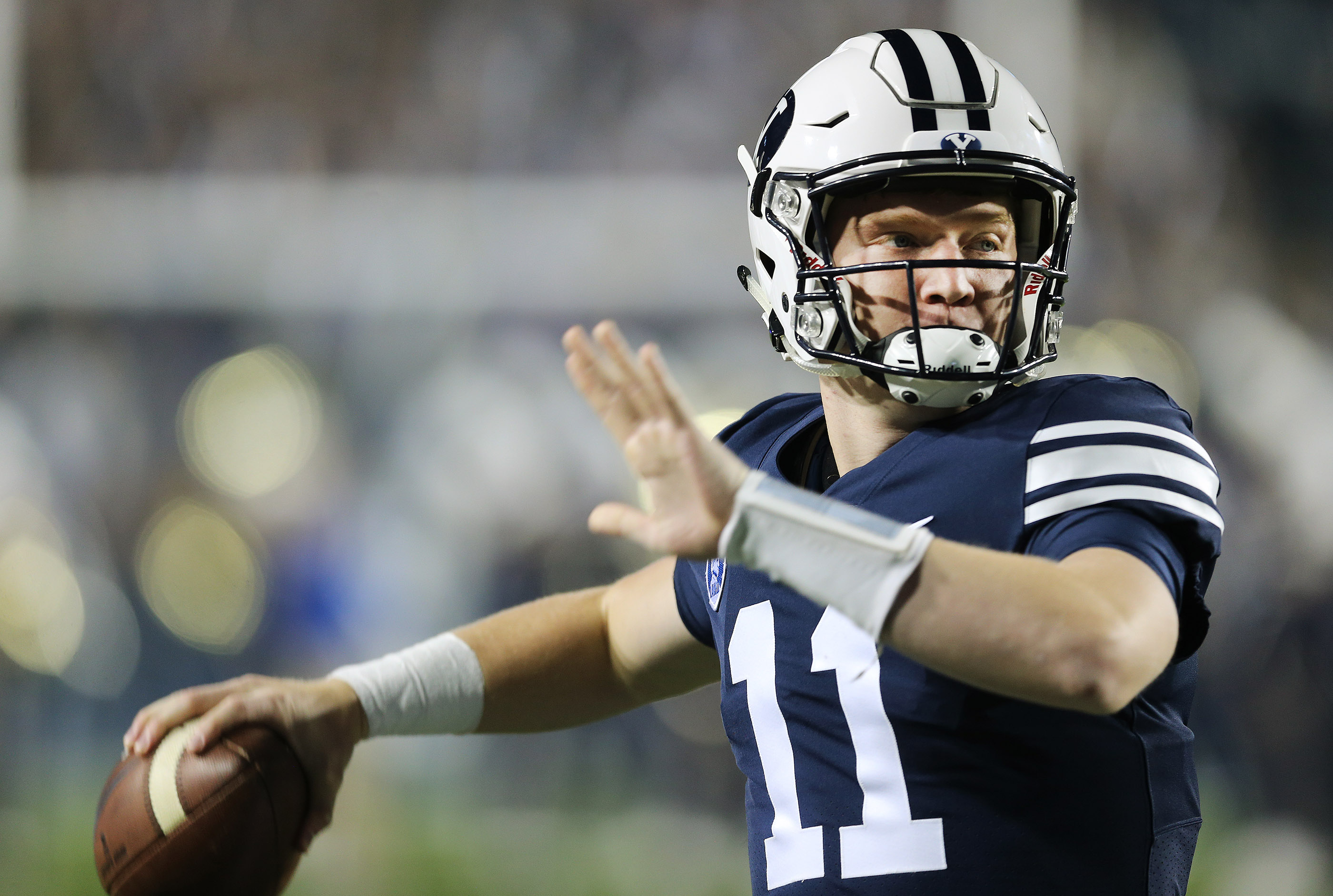BYU quarterback Joe Critchlow (11) warms up in Provo on Friday, Oct. 6, 2017. (Photo: Jeffrey D. Allred, Deseret News)