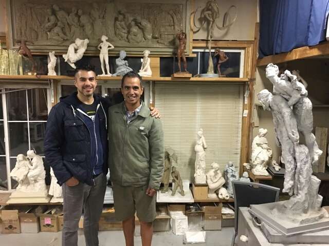 Utah sculptor LeRoy Transfield, right, poses in his sculpting studio in Orem. His art is the winning design for the 2018 World War I American Veterans centennial silver dollar. (Photo: LeRoy Transfield)