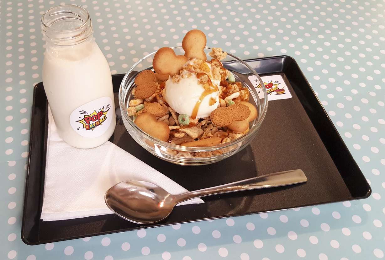 This photo taken July 10, 2016, shows one of the combinations available at Pop Cereal Cafe in Lisbon, Portugal. Photo: AP Photo