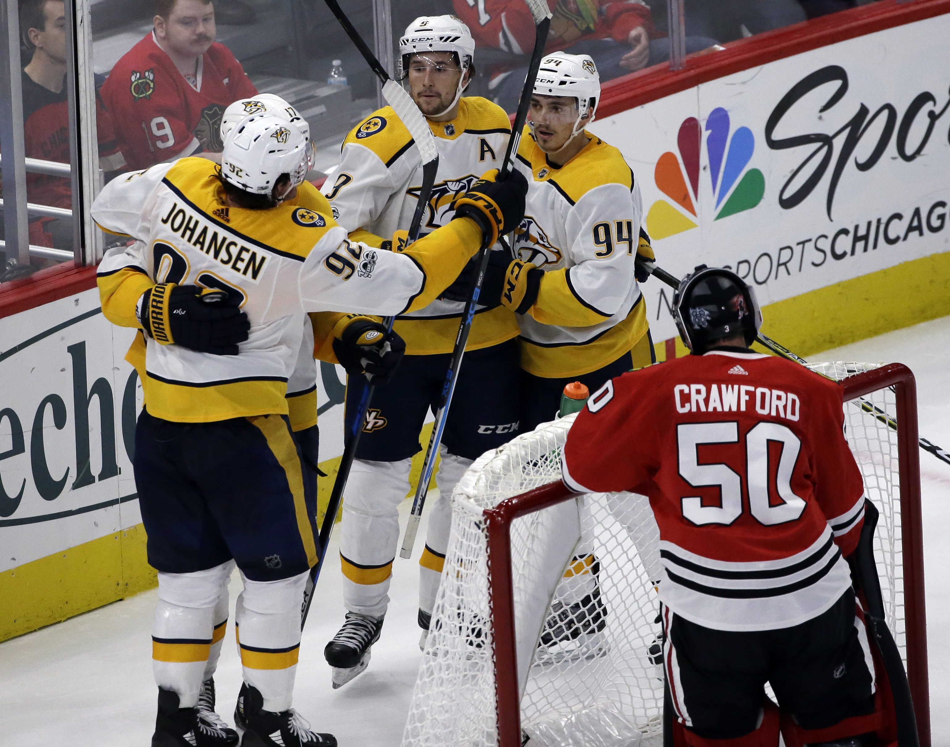 Saad's OT goal lifts Blackhawks over Preds 2-1