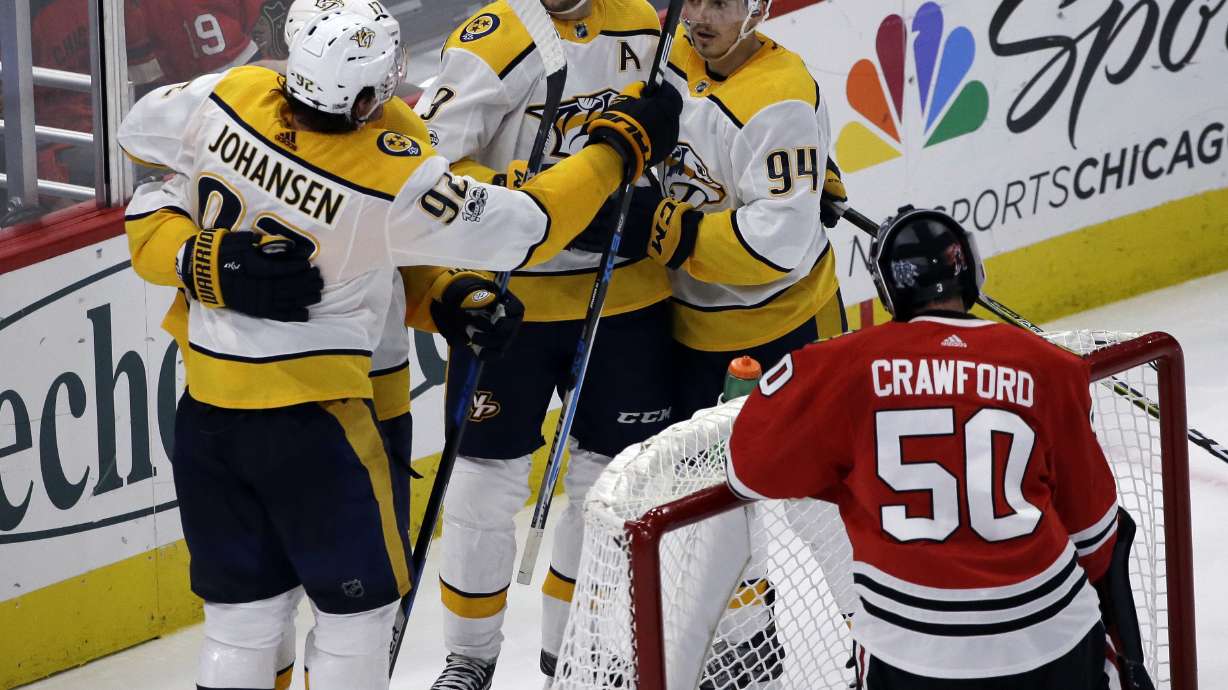 Saad's OT goal lifts Blackhawks over Preds 2-1