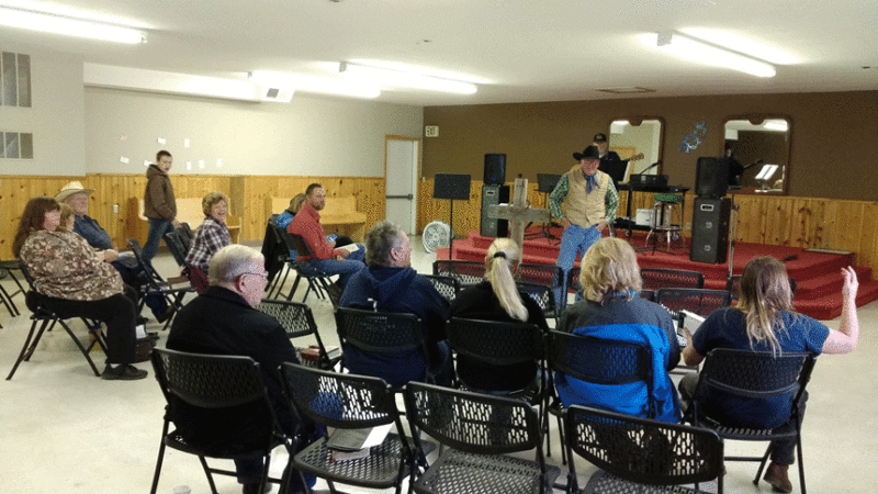 Congregation gathers at Cross Bar Cowboy Church in Rigby. (Rett Nelson, EastIdahoNews.com)