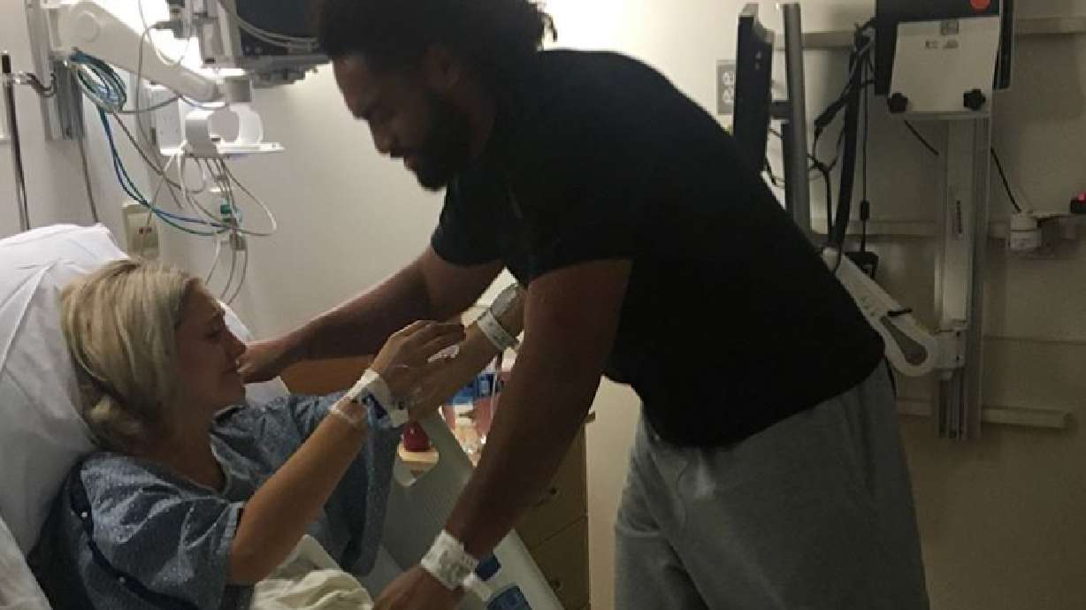 Watch: Former BYU linebacker Harvey Langi and wife's tearful reunion after serious crash