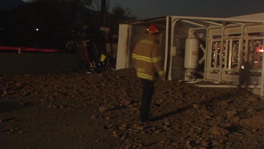 Semi Rollover Injures Four, Ties Up Traffic on I-15