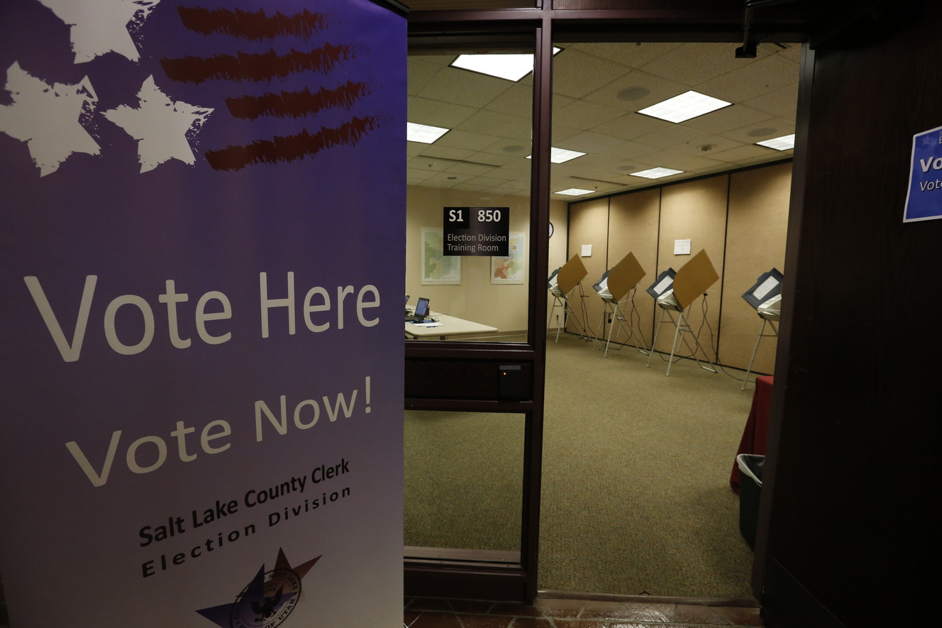 Voting machines sit idle during early voting at the Salt Lake County Government Center in Salt Lake City on Tuesday, Oct. 31, 2017. (Photo: Ravell Call, KSL)