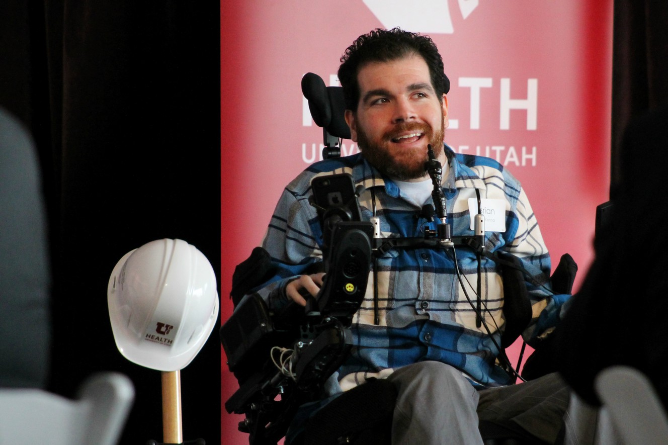 Brian McKenna tells his story to dignitaries and University of Utah officials at the groundbreaking of the Craig H. Neilsen Rehabilitation Hospital at the U. on Wednesday, Nov. 1, 2017. McKenna gave a patient's perspective on the plans and features for the new rehabilitation center. (Photo: Ashley Stilson, KSL)