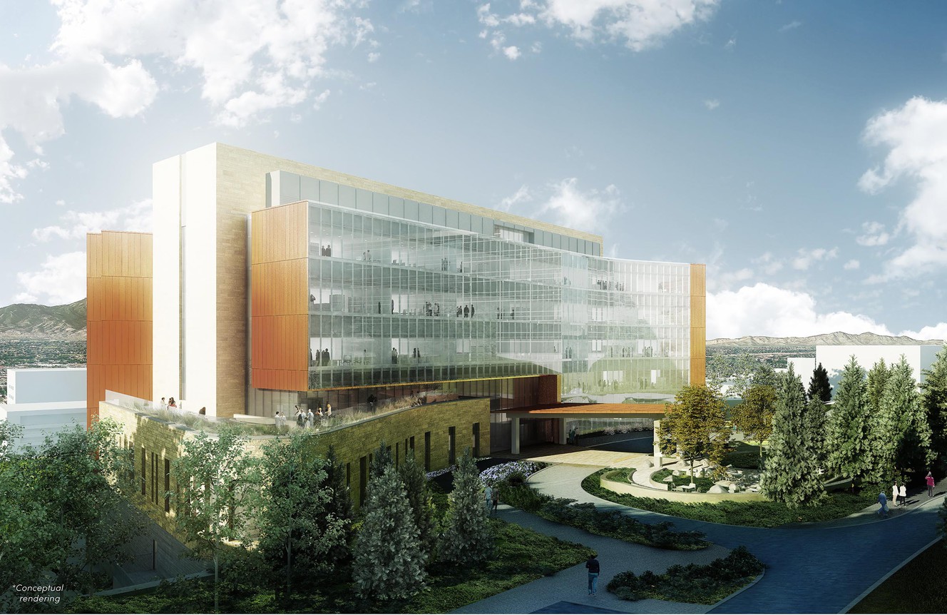 An artist's rendering of the Craig H. Neilsen Rehabilitation Hospital that will be built at the University of Utah. The 75-bed hospital will be one of the most advanced rehabilitation facilities in the nation and will serve as a catalyst for the further development of the U.’s rehabilitation programs. (Photo: University of Utah)