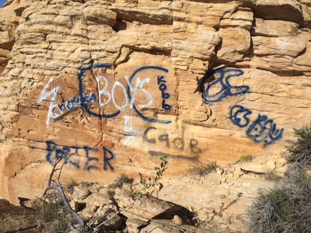 Vandals paint sandstone cliffs at Snow Canyon State Park