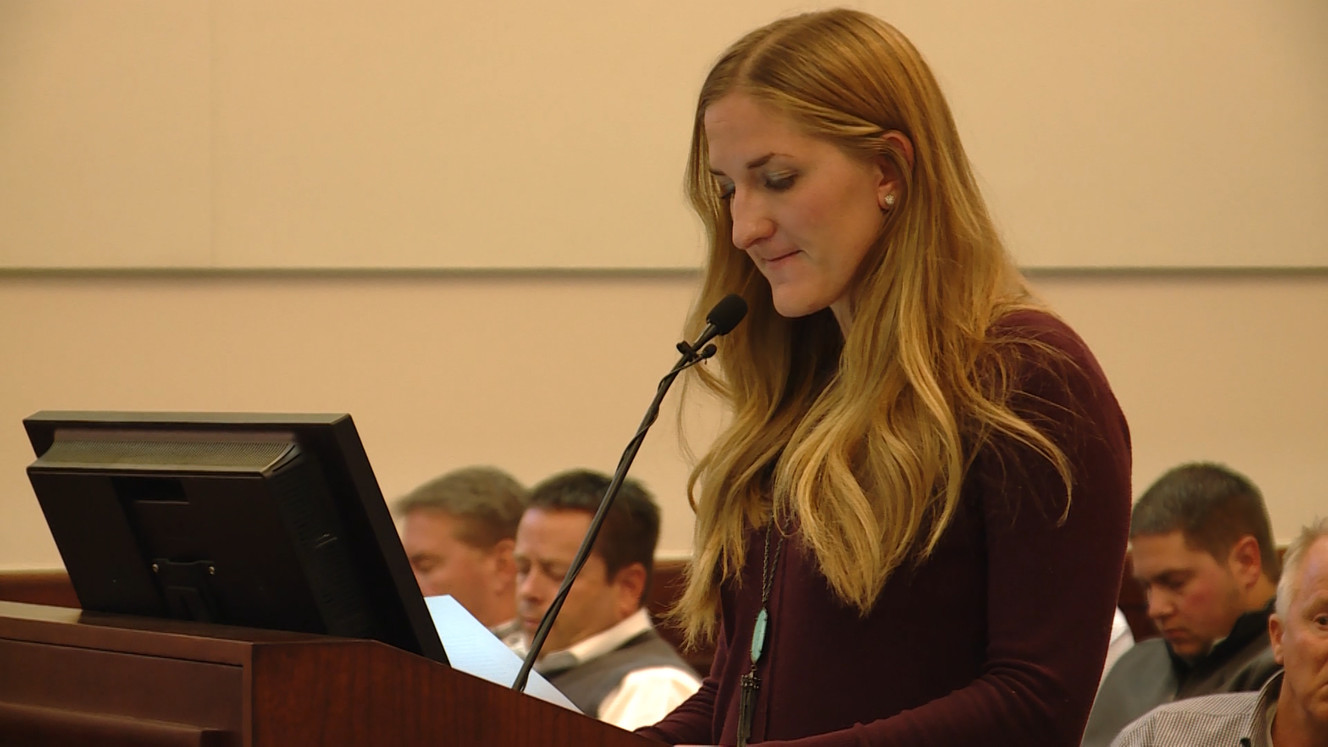 Herriman resident Haley Hill speaks during a city council meeting on Wednesday, Nov. 8, 2017. (Photo: KSL TV)