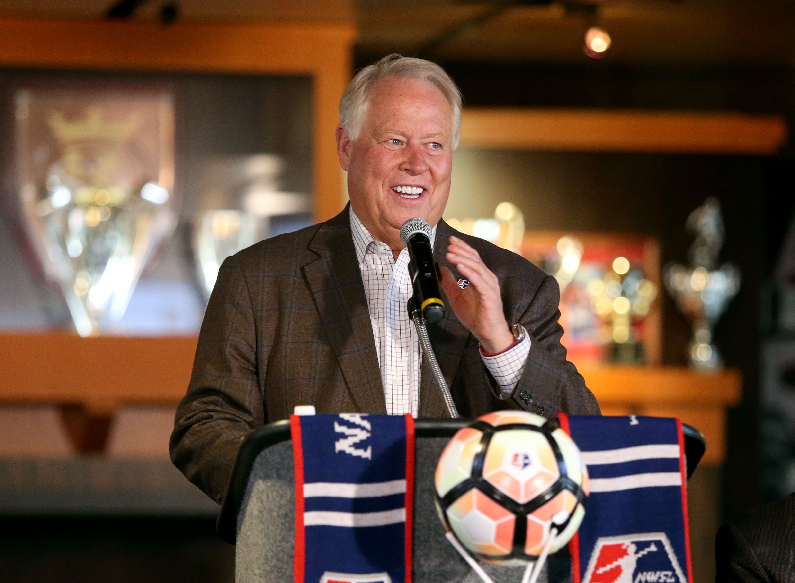 Real Salt Lake owner Dell Loy Hansen talks about bringing a new National Women's Soccer League team to Utah during a press conference at Rio Tinto Stadium in Sandy on Thursday, Nov. 16, 2017. (Photo: Kristin Murphy, Deseret News)