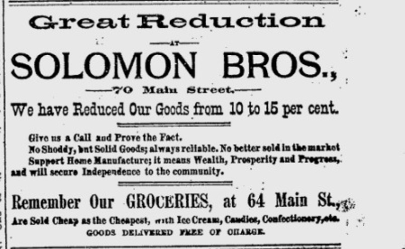 An advertisement for the Solomon Bros. inside a Jan. 2, 1890 edition of the Deseret News. (Deseret News Archives)