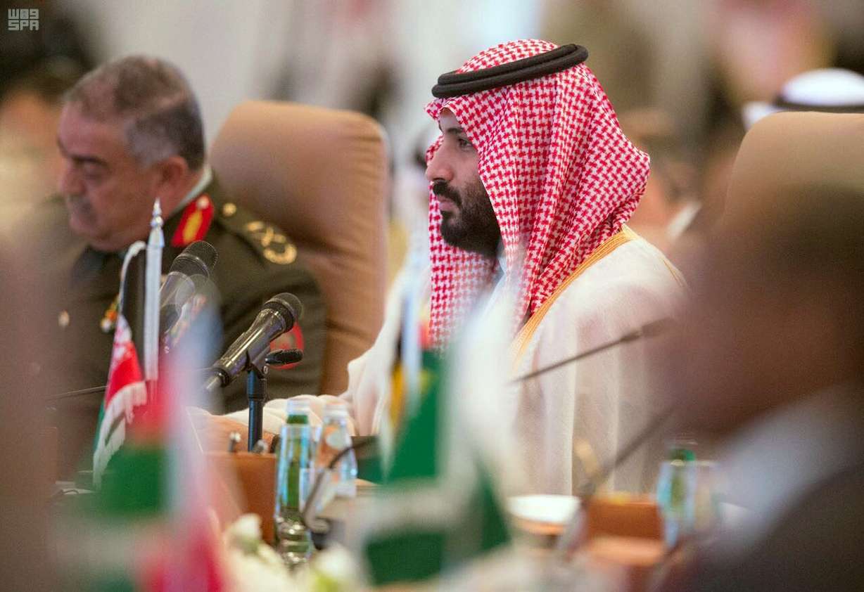 Saudi Crown Prince Mohammed bin Salman speaks at a meeting of the Islamic Military Counterterrorism Alliance in Riyadh, Saudi Arabia, Sunday, Nov. 26, 2017. Photo: Saudi Press Agency via AP