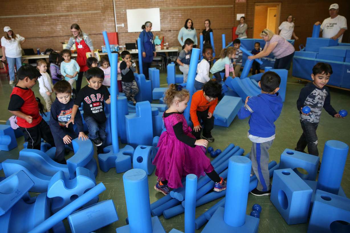 Children in the Utah Community Action Head Start program play with the Imagination Playground in a Cart at Utah Community Action in Salt Lake City on Wednesday, Nov. 29, 2017. (Photo: Spenser Heaps, KSL)