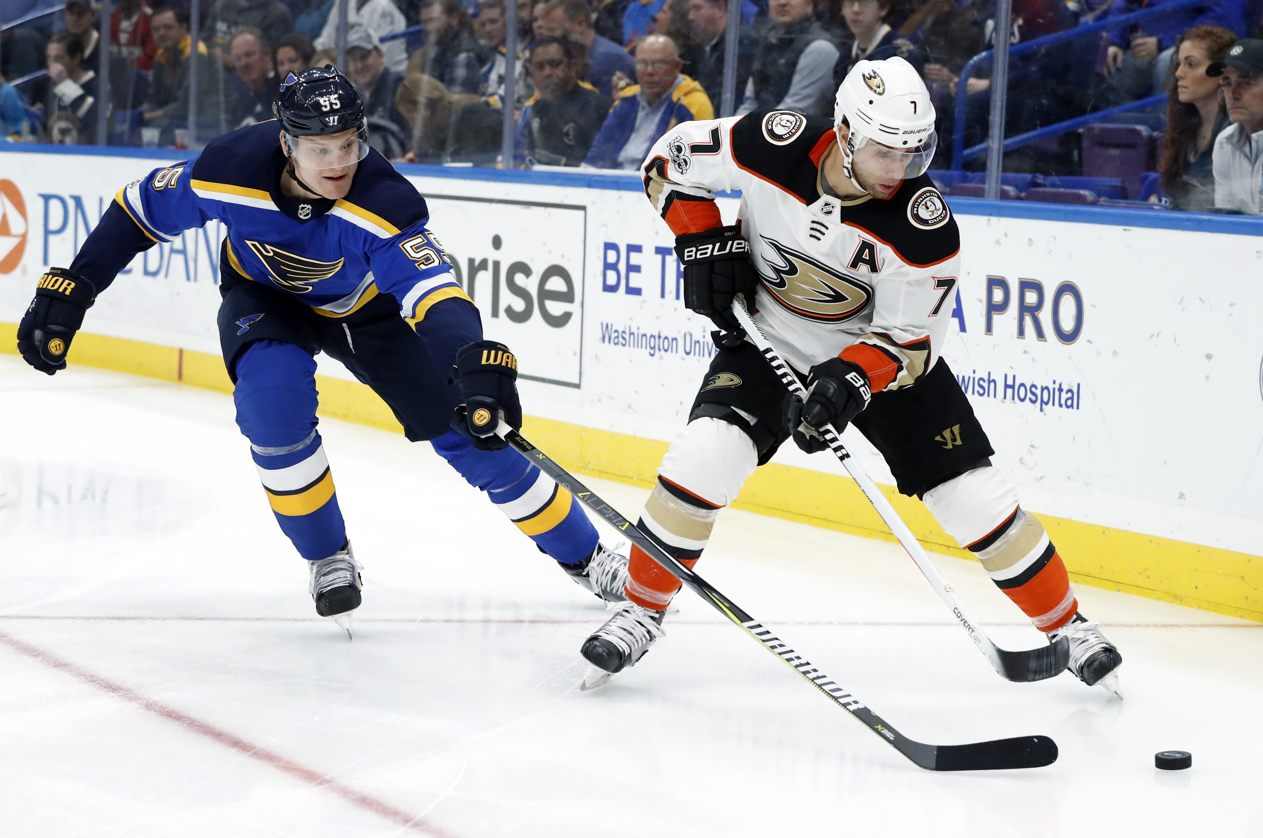 Gibson rebounds from rough outing, leads Ducks past Blues