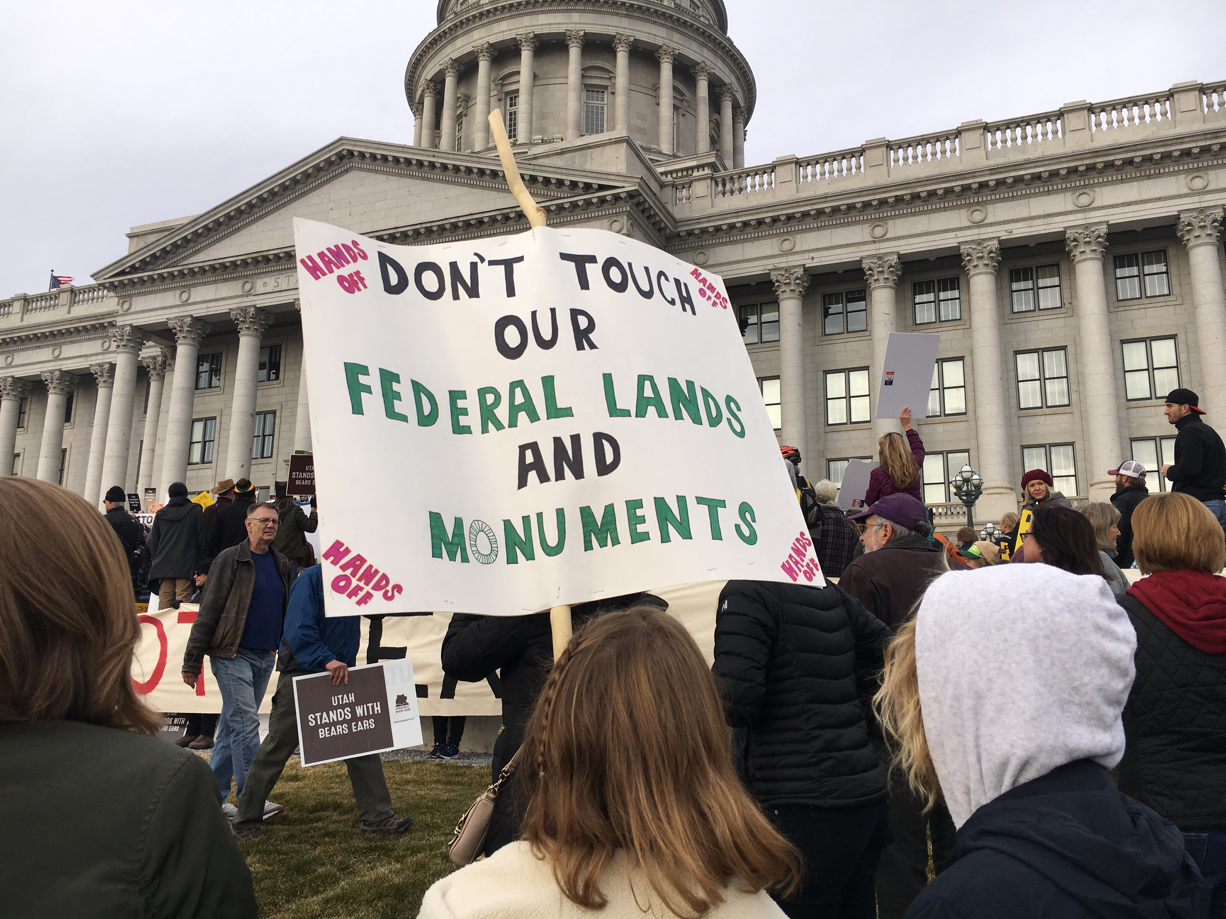 Thousands of people gathered on the front steps of the Utah State Capitol to protest the proposed reductions to Bears Ears and Grand Staircase-Escalante national monuments ahead of President Donald Trump's visit to Utah on Monday. (Photo: Yvette Cruz, KSL.com)