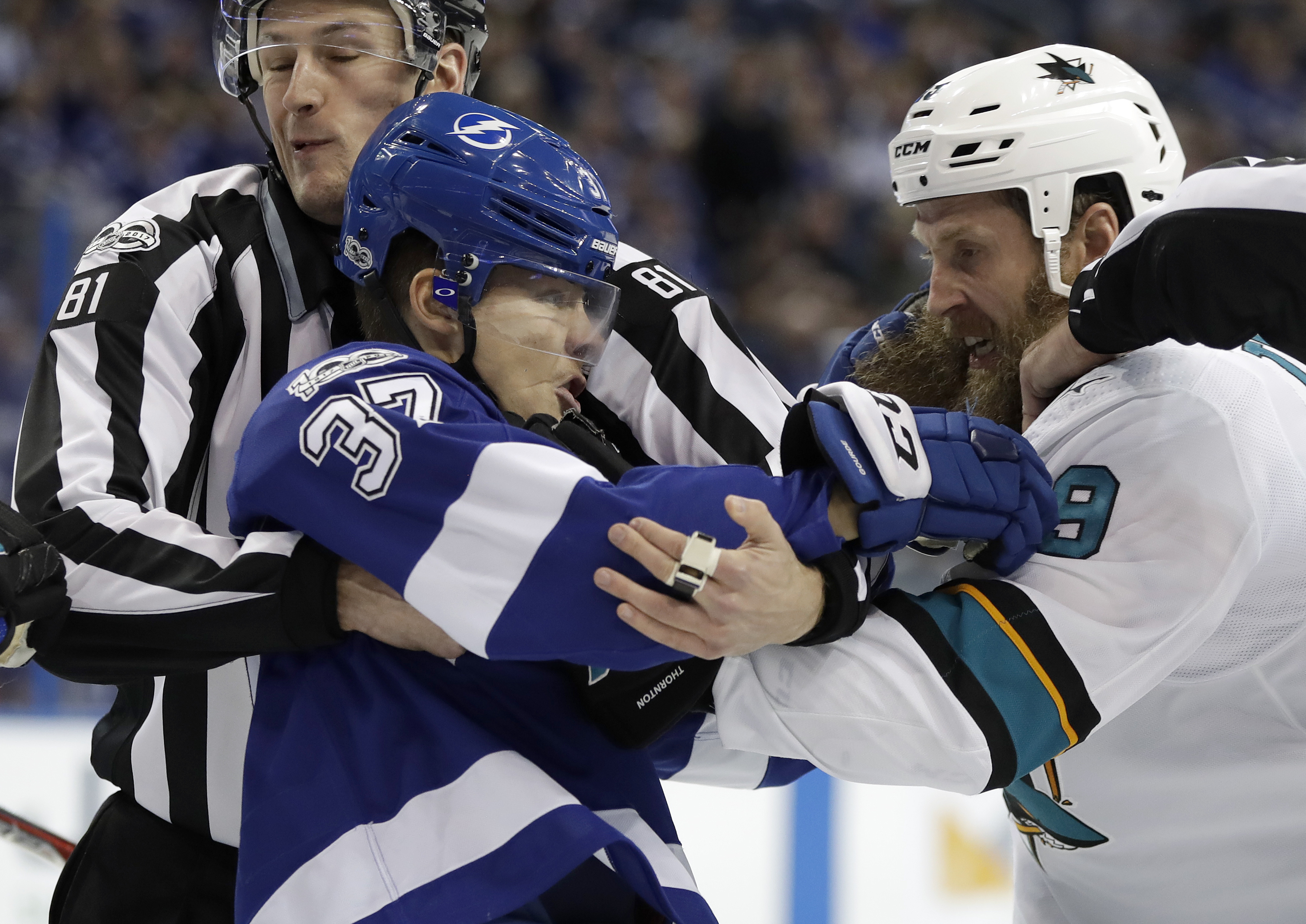 Sharks' Thornton fined for slashing Lightning's Johnson