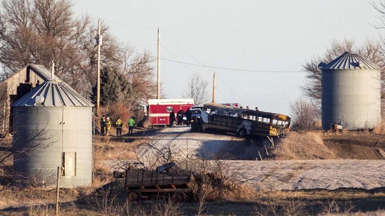 Authorities: 2 dead after school bus fire in western Iowa