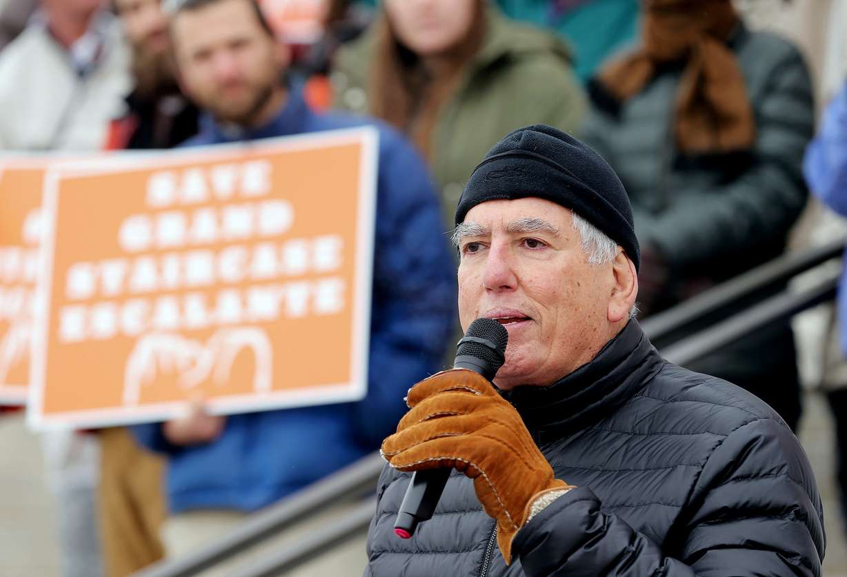 David Nimkin, senior regional director of Southwest Region, National Parks Conservation Association, speaks as protesters gather on the south steps of the state Capitol in Salt Lake City to oppose Utah Rep. Chris Stewart's legislation for Grand Staircase-Escalante on Tuesday, Dec. 12, 2017. (Photo: Scott G Winterton, KSL)