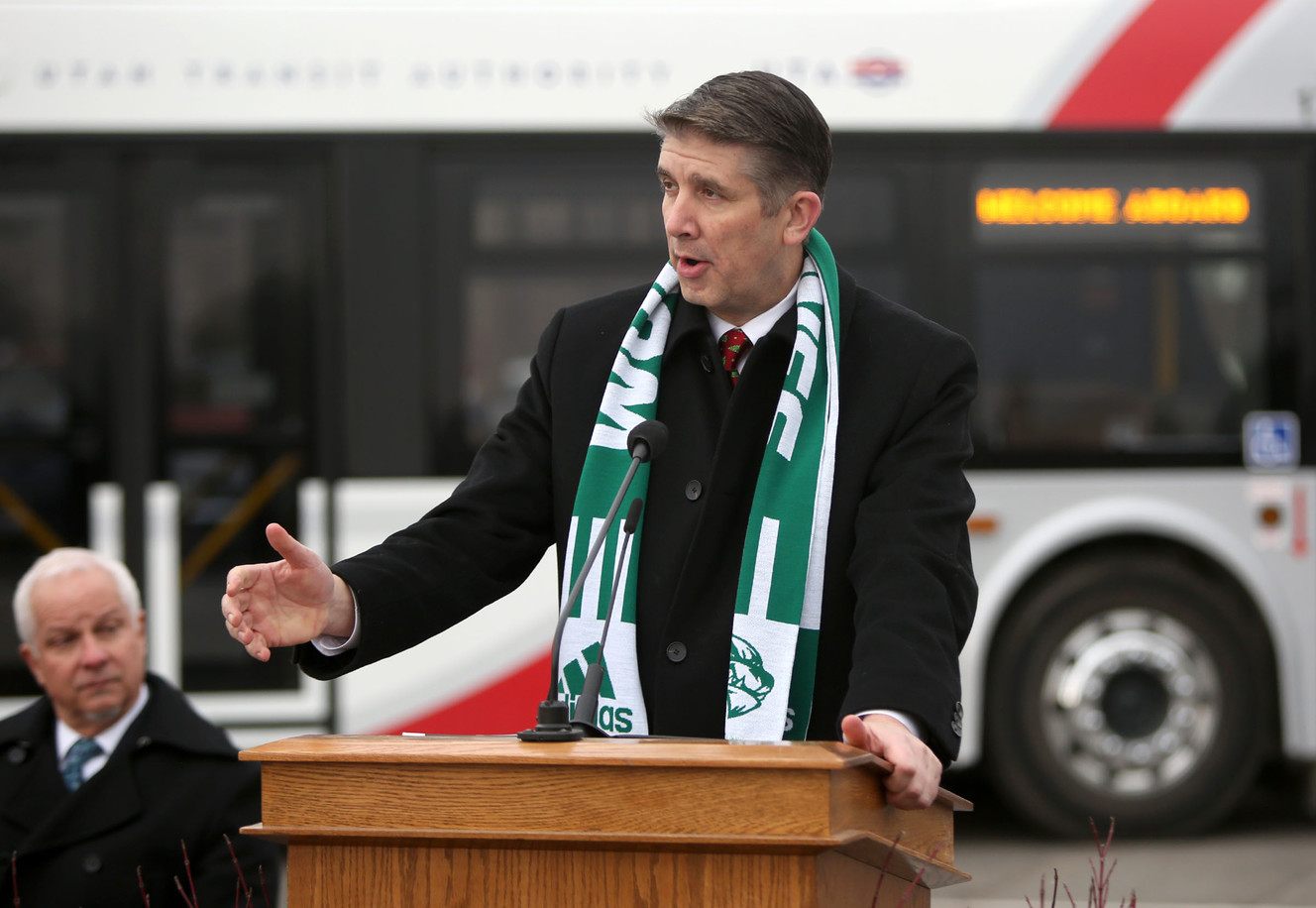 Mathew S. Holland, president of Utah Valley University, talks about a new transportation agreement between UVU, Brigham Young University and the Utah Transit Authority. Photo: Kristin Murphy, KSL