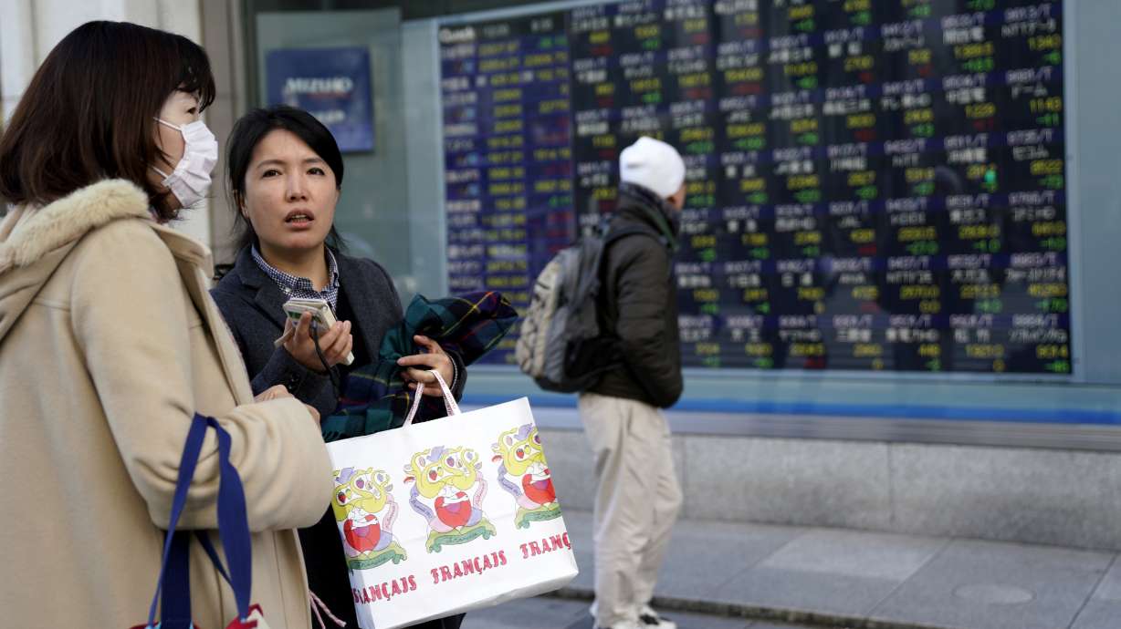 Global shares mixed in listless trading on Wall Street slip