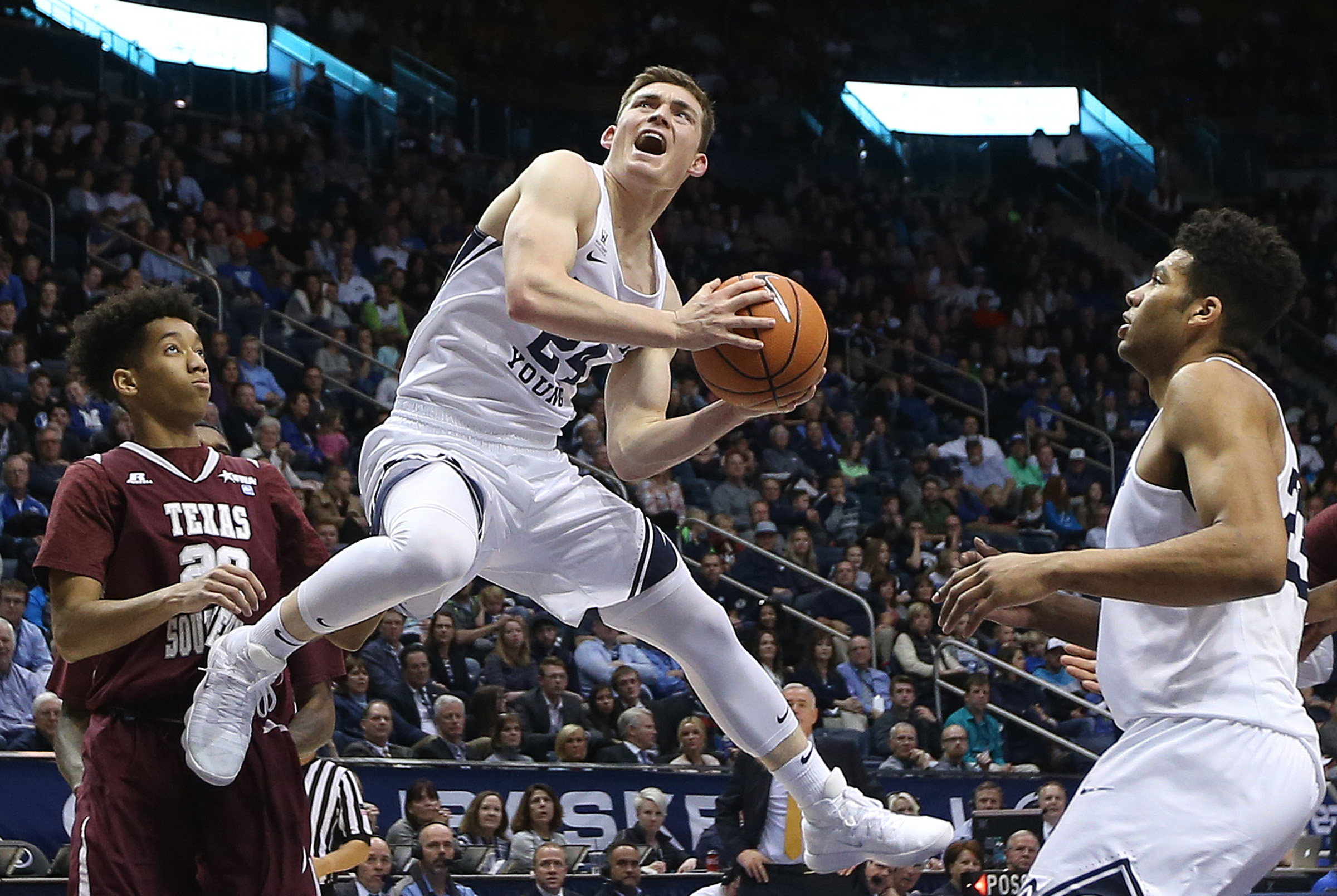 BYU guard McKay Cannon (24) goes up for a shot as BYU and Texas Southern play an NCAA basketball game in Provo at the Marriott Center on Saturday, Dec. 23, 2017. BYU won 73-52. (Photo: Scott G Winterton, Deseret News)