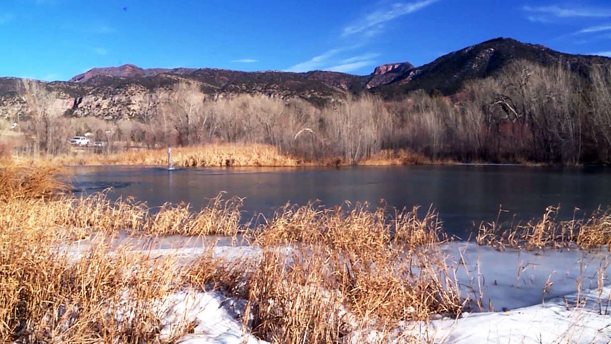 A pond in New Harmony in Washington County is shown on Tuesday, Dec. 26, 2017. Washington County Sheriff's Sgt. Aaron Thompson rescued an 8-year-old boy who fell into the icy waters on Christmas Day. (Photo: Alex Cabrero, KSL TV)