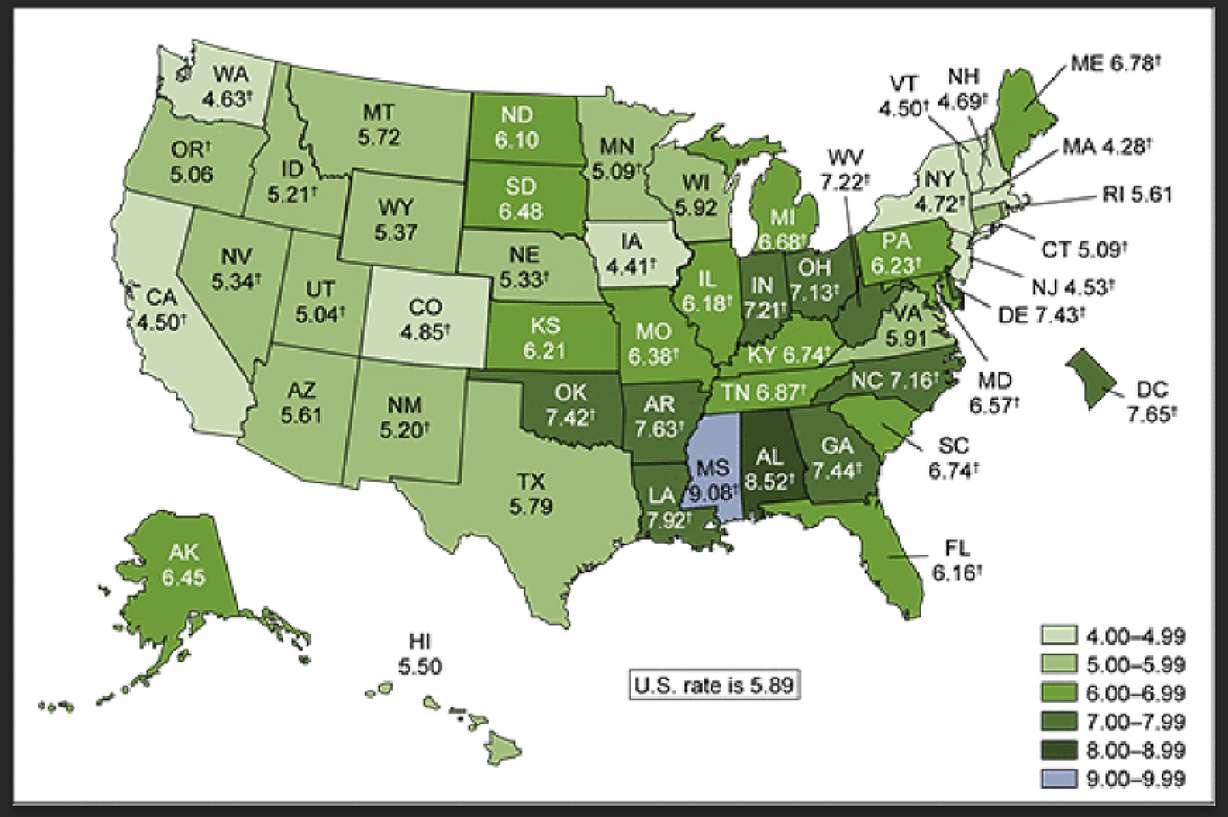 Photo: CDC
†Significantly different from the U.S. rate.
SOURCE: NCHS, National Vital Statistics System.
