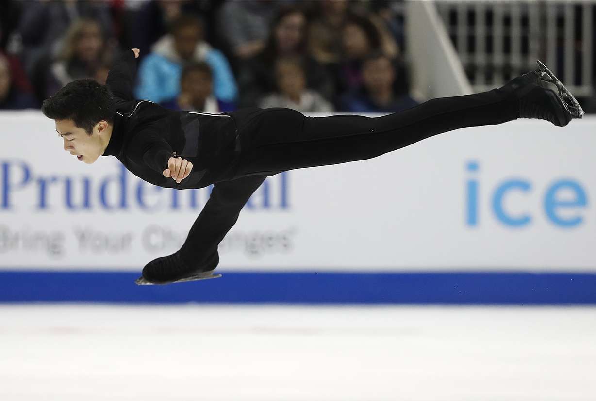 Nathan Chen performs during the men's free skate event at the U.S. Figure Skating Championships in San Jose, Calif., Saturday, Jan. 6, 2018. (AP Photo/Tony Avelar)