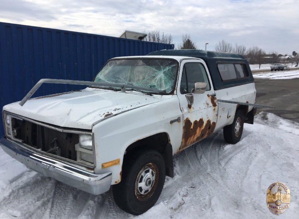 Pole impales truck's windshield, narrowly misses teen driver