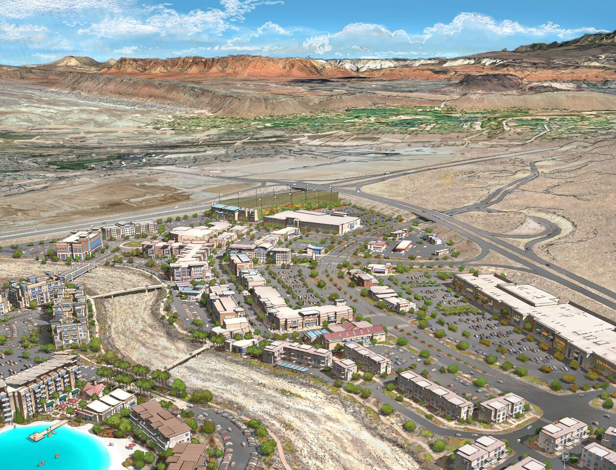 A new development, named Desert Color, will be a 3,350-acre master-planned community located on SITLA land, east of Interstate 15 along Southern Parkway, St. George, Utah (Photo: Desert Color Partners via St. George News)
