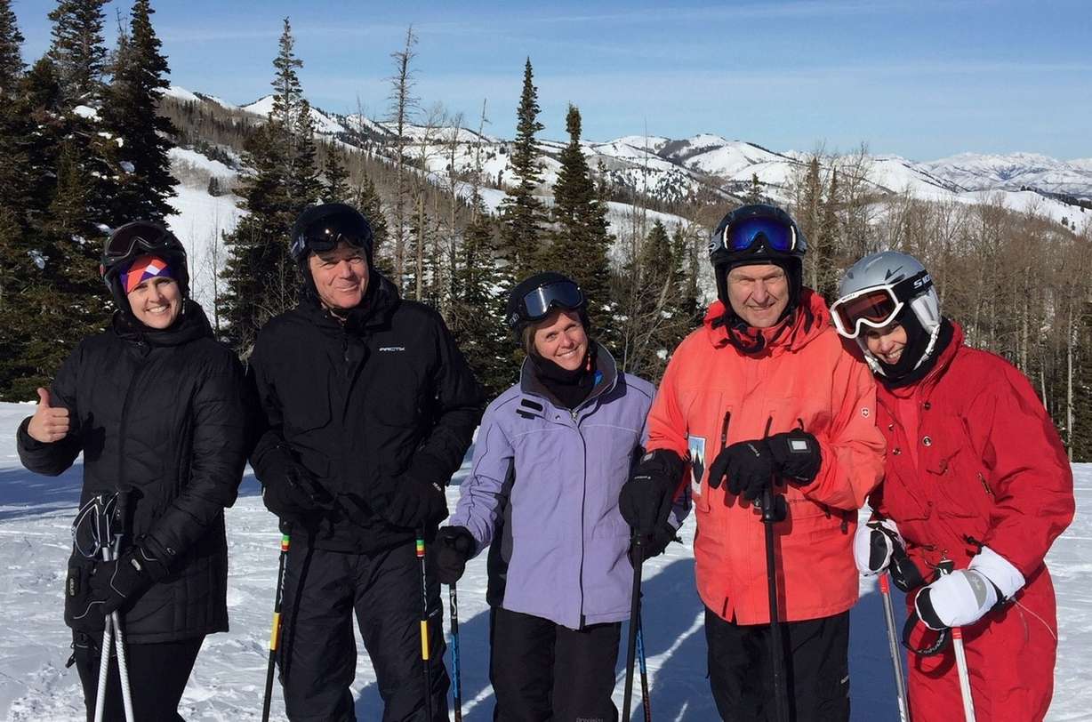 President Russell M. Nelson with three daughters and Elder Michael T. Ringwood. Photo courtesy of Arnold family.