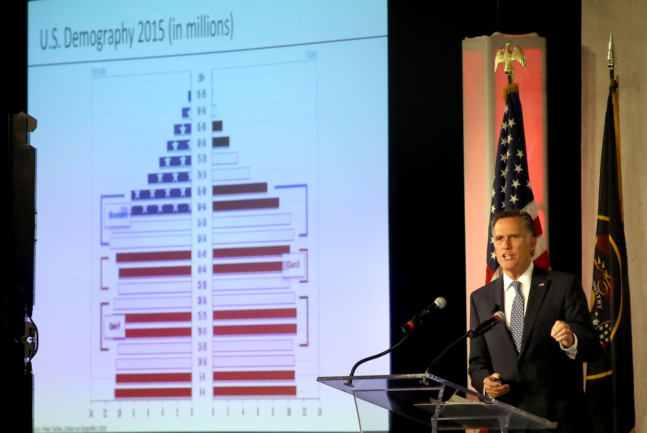Gov. Mitt Romney gives his keynote speech at the 2018 Utah Economic Outlook and Public Policy Summit at the Salt Lake Marriott Downtown at City Creek in Salt Lake City on Tuesday, Jan. 16, 2018. (Photo: Kristin Murphy, KSL)