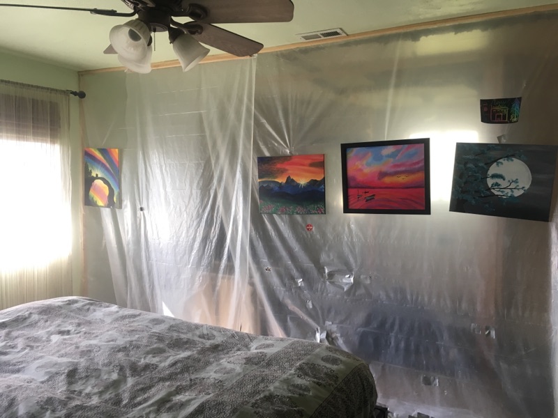 Plastic hangs in the master bedroom to cover the unfinished bathroom at the home of Kimberly Anderson in Pleasant Grove. (Photo: Kimberly Anderson)