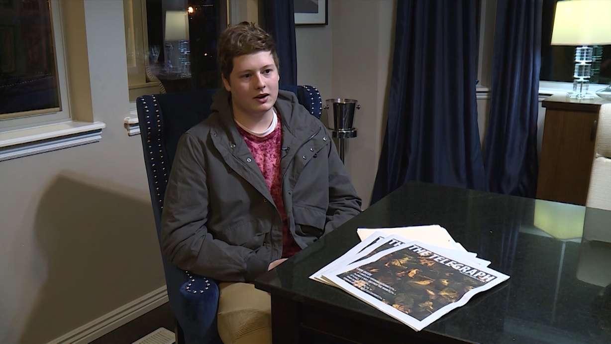 Herriman High Telegraph reporter Conor Spahr, right, talks to KSL reporter Nicole Vowell on Monday, Jan. 22, 2017. (Photo: Adam Sotelo, KSL TV)