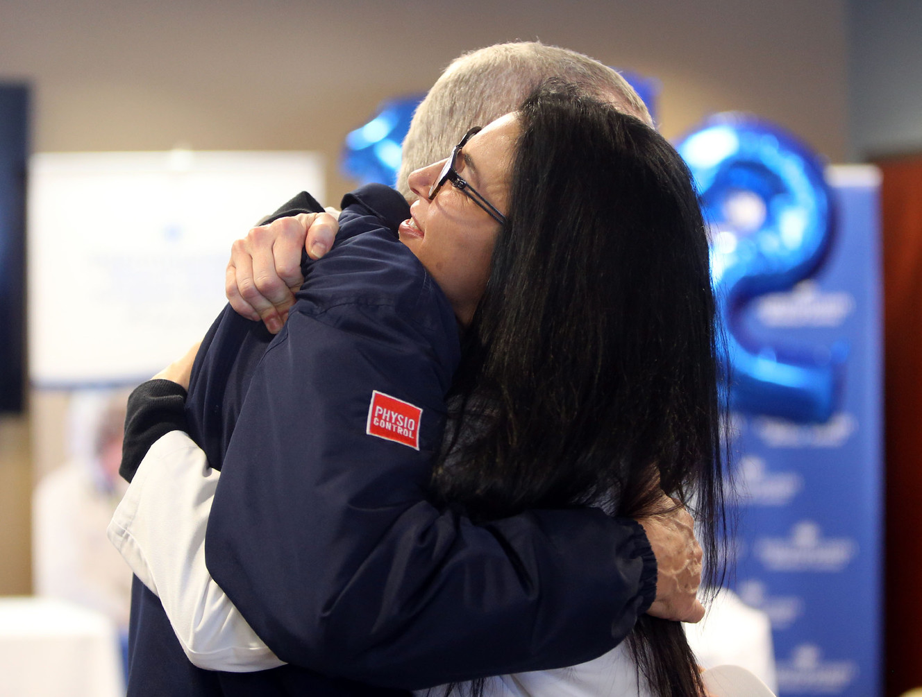 Ron Standifird, who received a kidney from his daughter, hugs Dr. Diane Alonso, director of Intermountain Medical Center's transplant program, during an organ transplant celebration at the Murray hospital on Tuesday, Jan. 23, 2018. In 2017, surgeons at the hospital performed 172 organ transplants — 98 kidneys, 52 livers, 14 hearts and eight kidneys/pancreases. (Photo: Kristin Murphy, KSL)