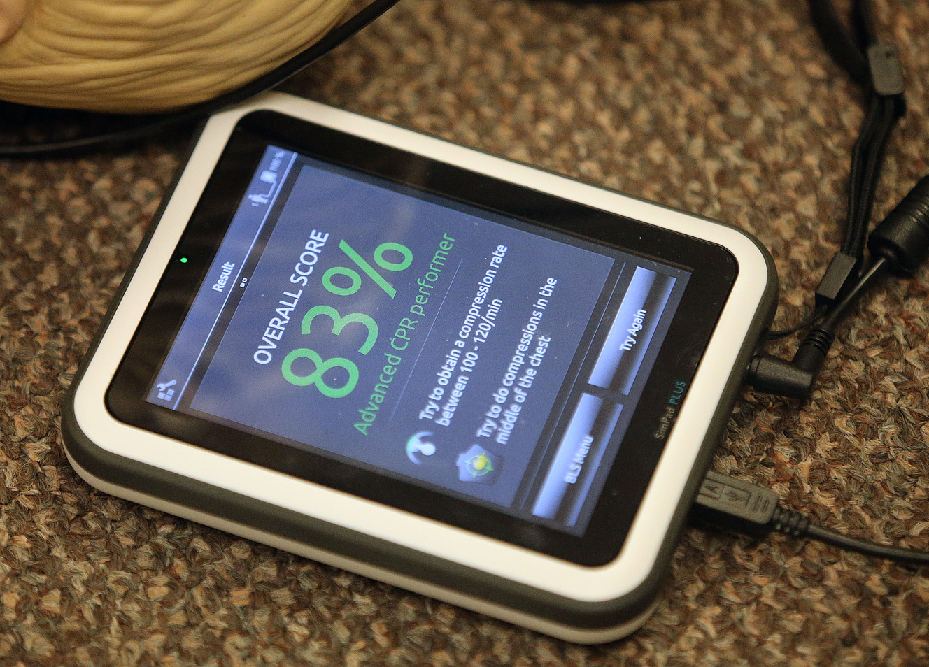 A SimPad PLUS shows performance feedback after a couple of firefighters demonstrated how to do hands-only CPR on a Laerdal Resusci Anne training manikin as part of West Valley City Fire Department’s Hands-Only CPR campaign at Fire Station 74 on Wednesday, Jan. 24, 2018. (Photo: Kristin Murphy, KSL)