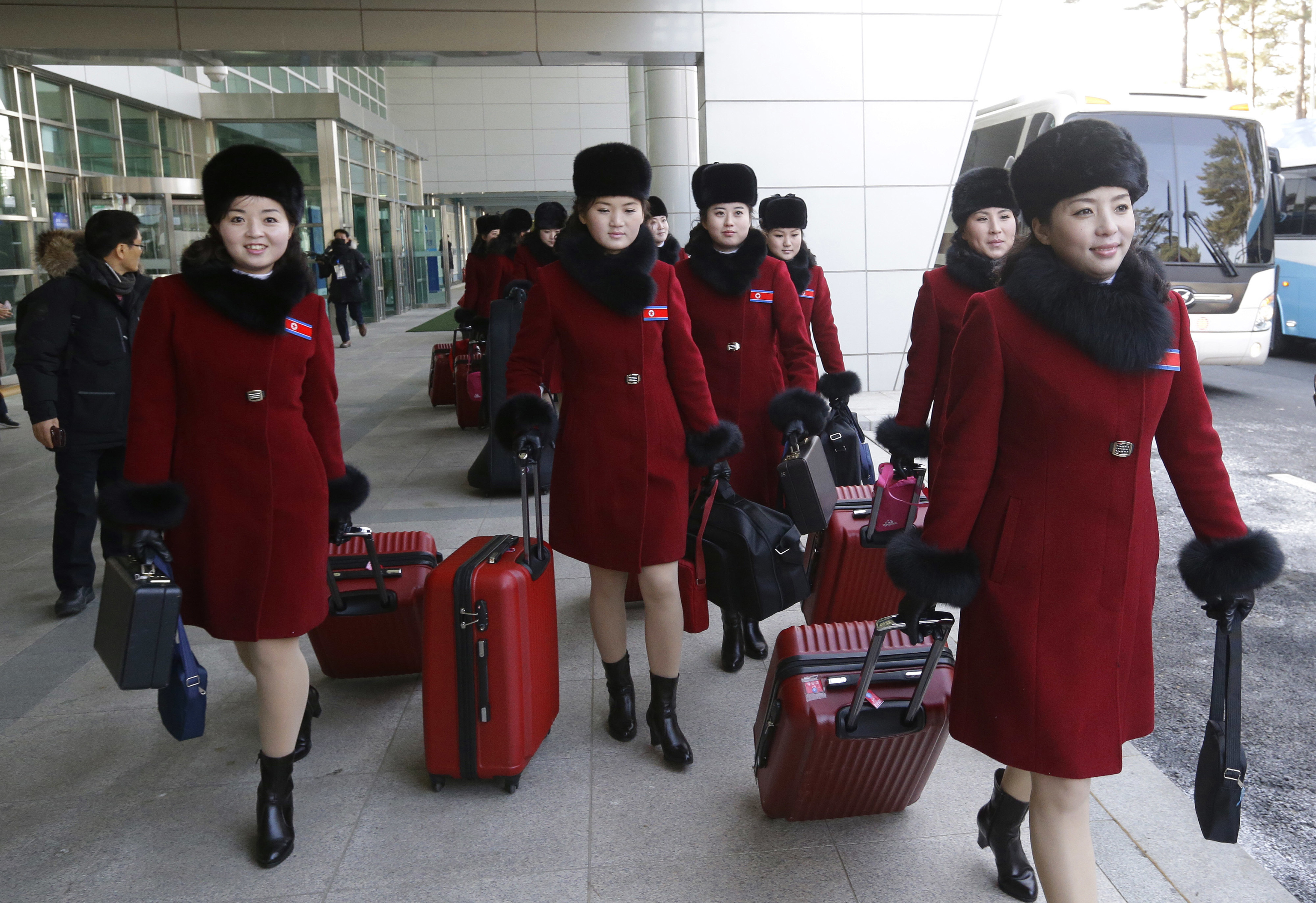 North Korea cheer squad arrives for Olympic games in South