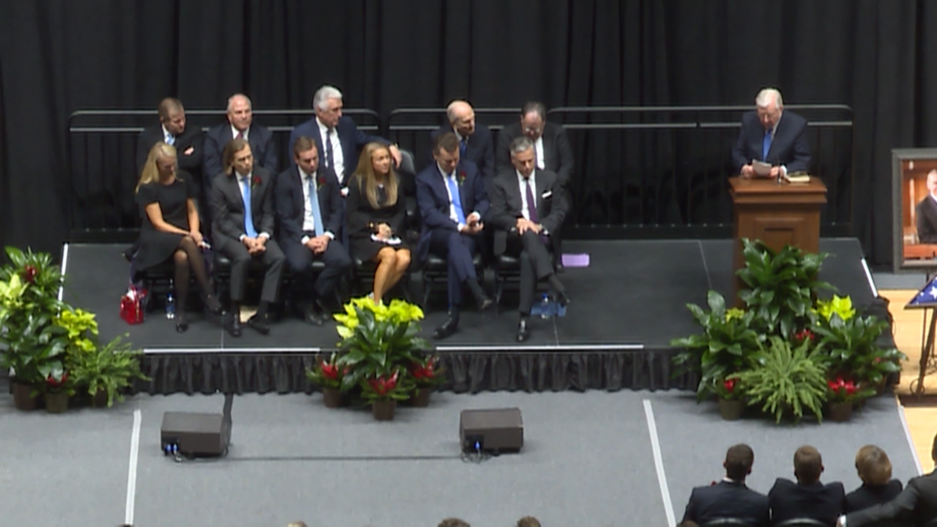 President M. Russell Ballard speaks at a funeral service for Jon Huntsman Sr. on Feb. 10, 2018. (Photo: KSL TV)