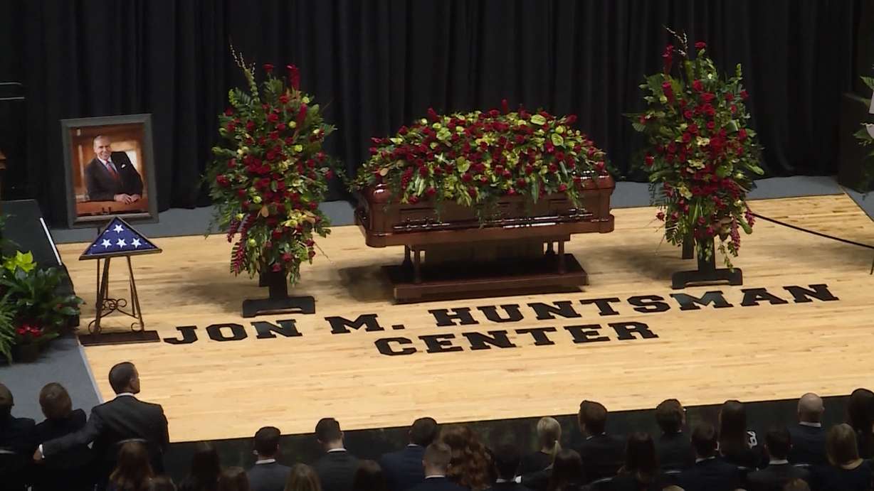 Jon M. Huntsman Sr. was remembered for his love for his family, his faith, generosity and his love for helping others more than for his business accolades at a funeral service held on the court bearing his name on the morning of Feb. 10, 2018. (Photo: KSL TV)
