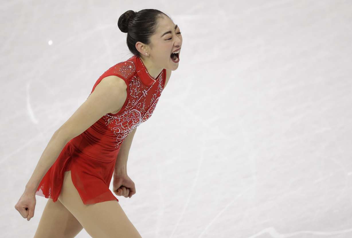 Mirai Nagasu of the United States celebrates after her performance in the ladies single skating free skating in the Gangneung Ice Arena at the 2018 Winter Olympics in Gangneung, South Korea, Monday, Feb. 12, 2018. (AP Photo, Bernat Armangue)