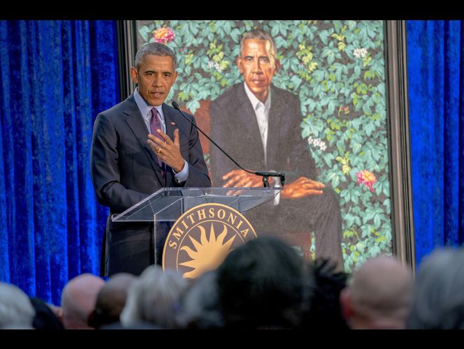 The Latest: Obama: Working with artist on a portrait a \'joy\'