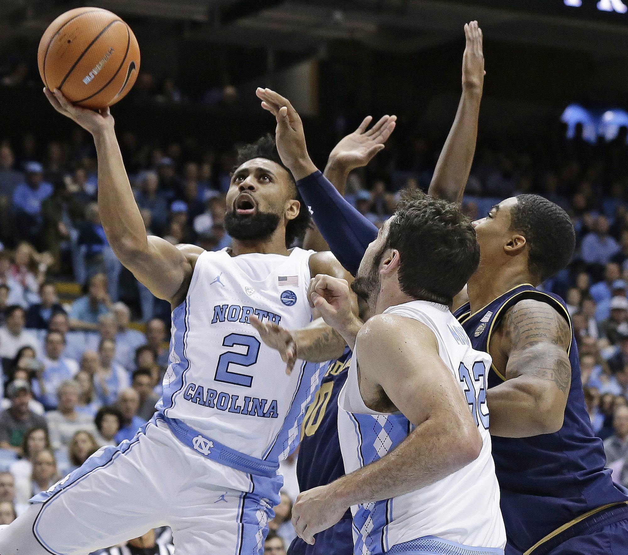 No. 14 North Carolina pulls away late, tops Notre Dame 83-66