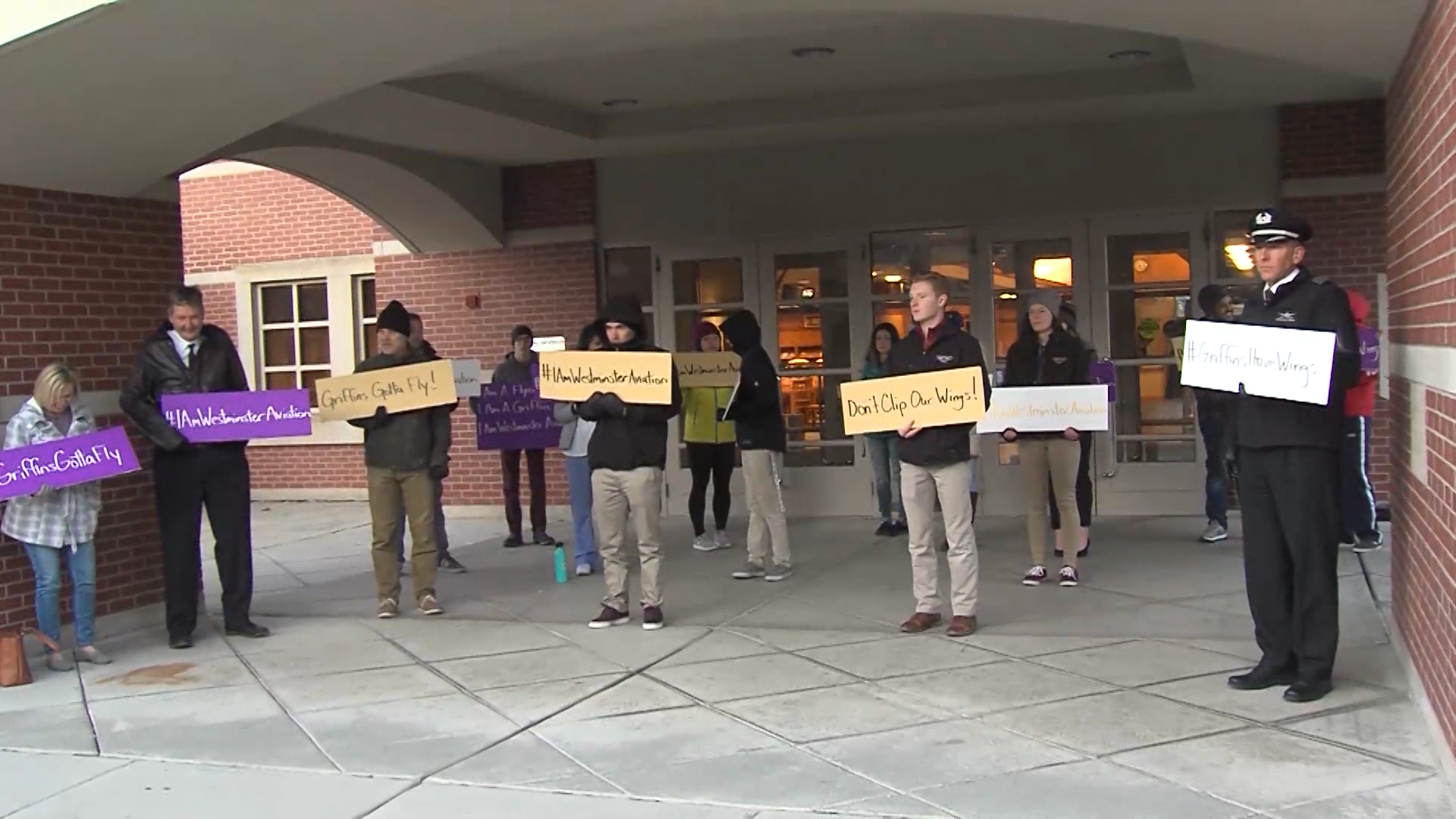 Westminster College's board voted on Feb. 16, 2018 to discontinue the college's aviation program. Hours before the vote, aviation students held a protest hoping to sway the board's decision. (Photo: KSL TV)