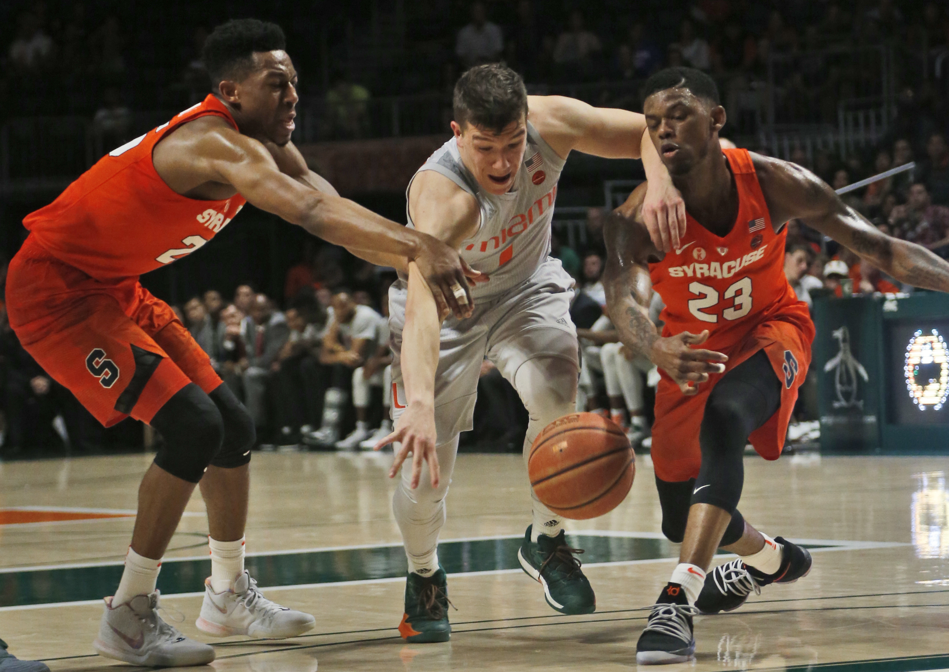Battle helps Syracuse finish off Miami 62-55