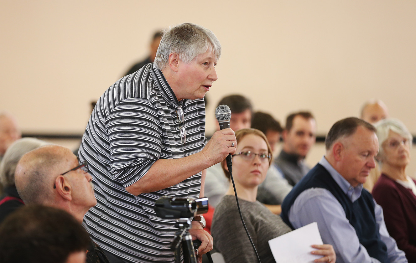 Marlene Jennings asks a question during a legislative town hall meeting at the Utah State Fairpark in Salt Lake City on Saturday, Feb. 24, 2018. (Photo: Jeffrey D. Allred, KSL)