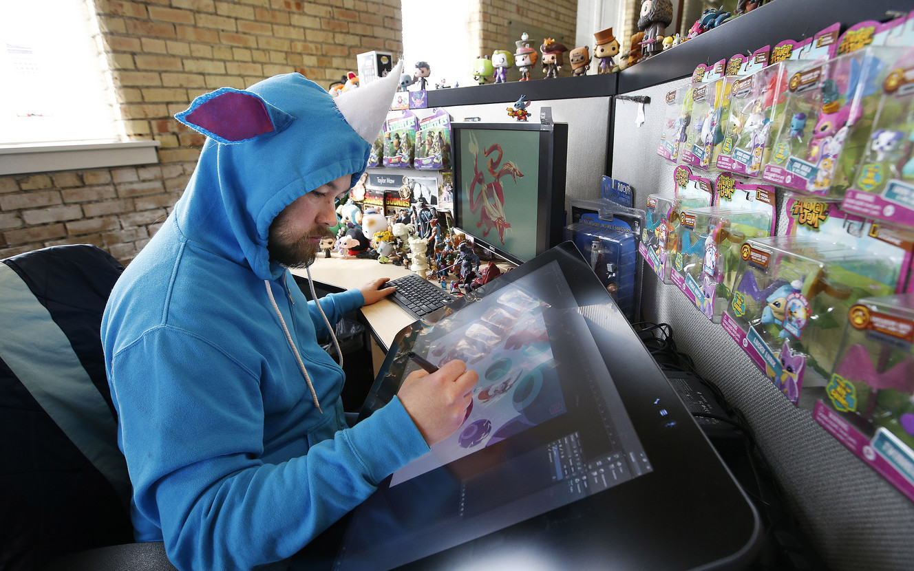 Taylor Maw, lead character designer at WildWorks Studio, works in Salt Lake City on Tuesday, Feb. 27, 2018. (Photo: Jeffrey D. Allred, KSL)