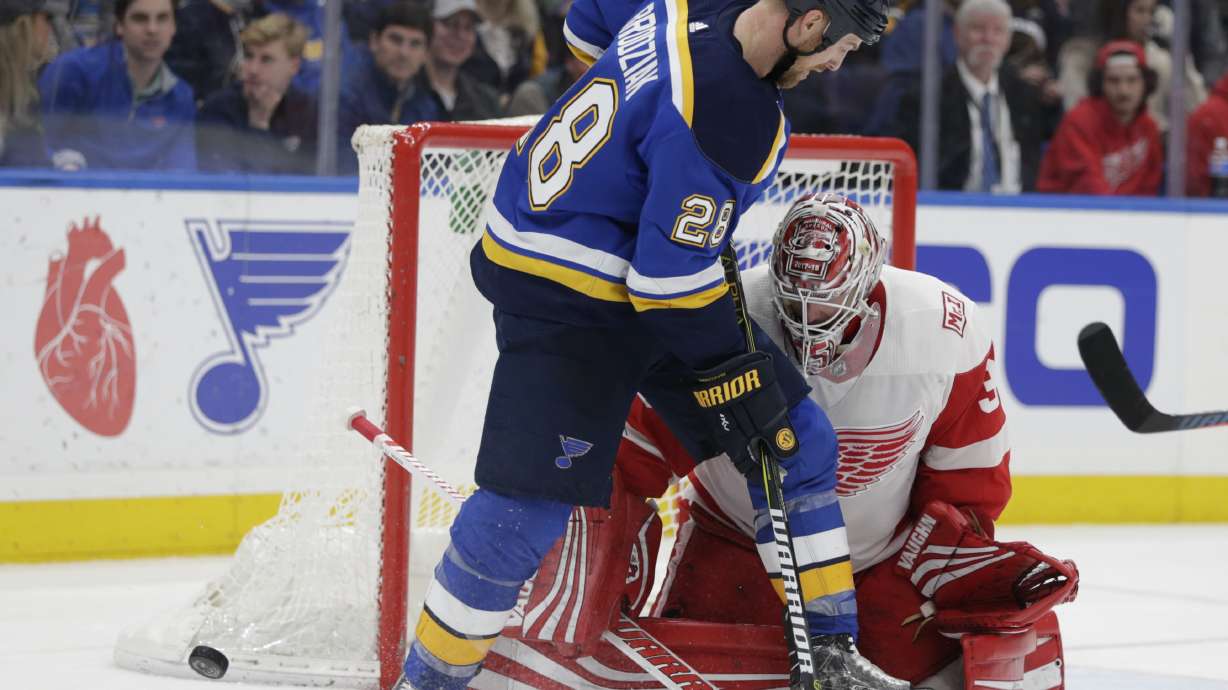 Blues snap 7-game skid with 2-1 win over Red Wings