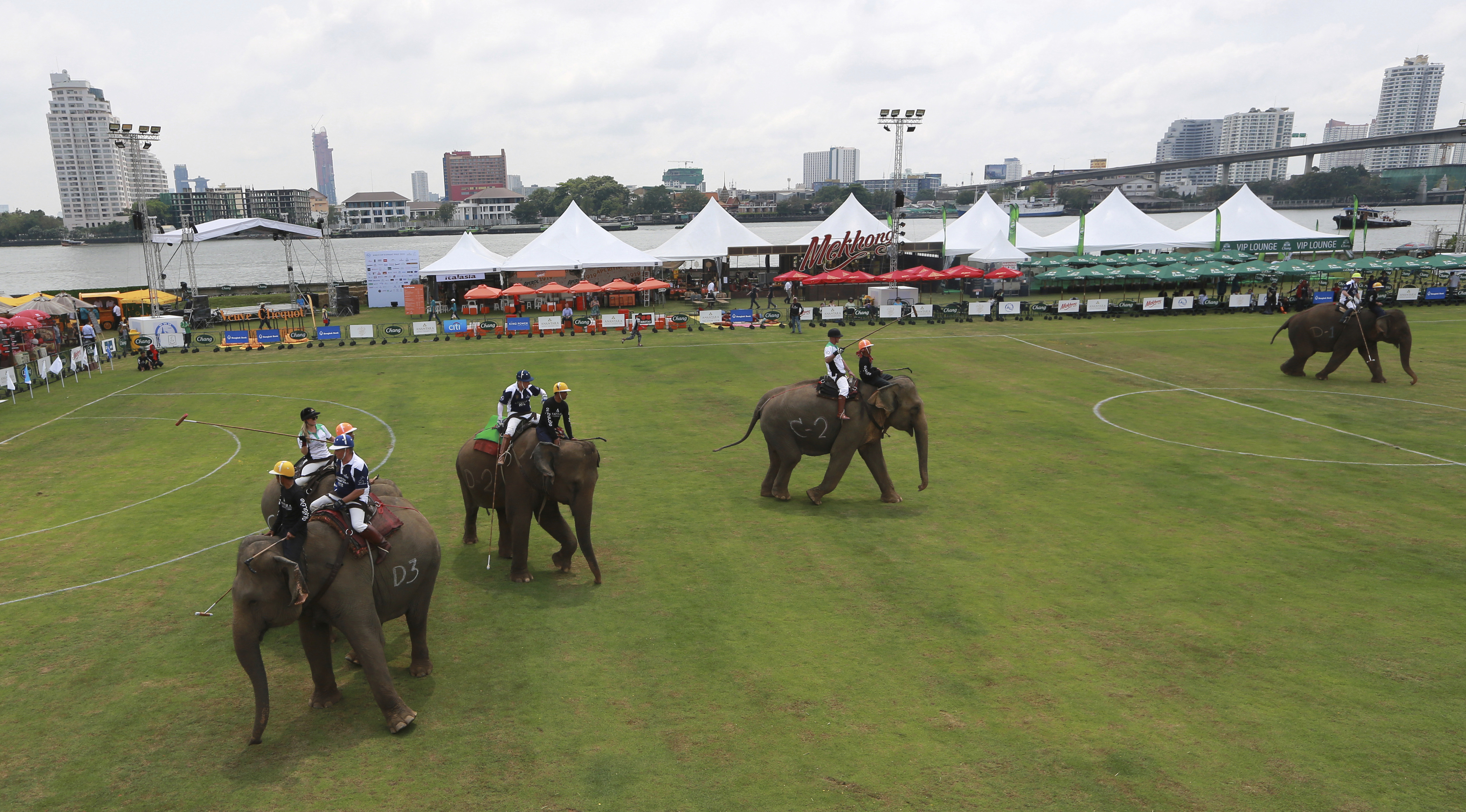 AP Photos: Heavy competition rocks Thai elephant polo