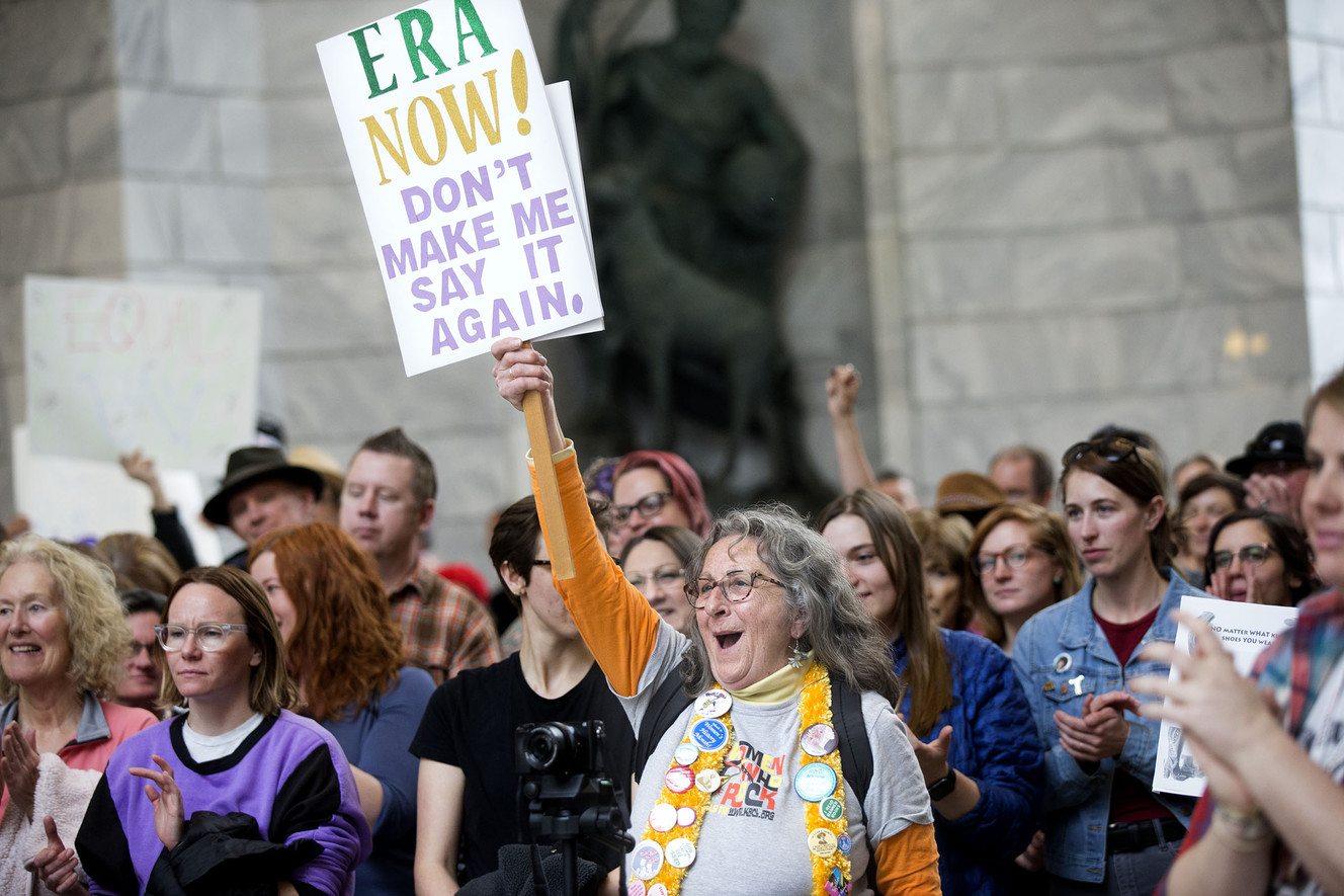 Sophie Thomas cheers during KRCL’s Amplifying Women’s Voices Rally in celebration of International Women’s Day at the Capitol in Salt Lake City on Thursday, March 8, 2018. The rally. (Photo: Laura Seitz, KSL)